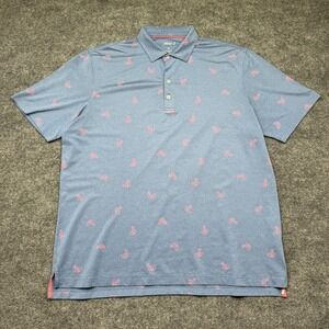 Johnnie-O Shirt Men's XL Flamingo Floatie Lake Blue and Pink Golf